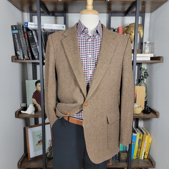 VTG Imperial Haggar Men's‎ Tweed Sport Coat Blazer Two Button Herringbone 43R